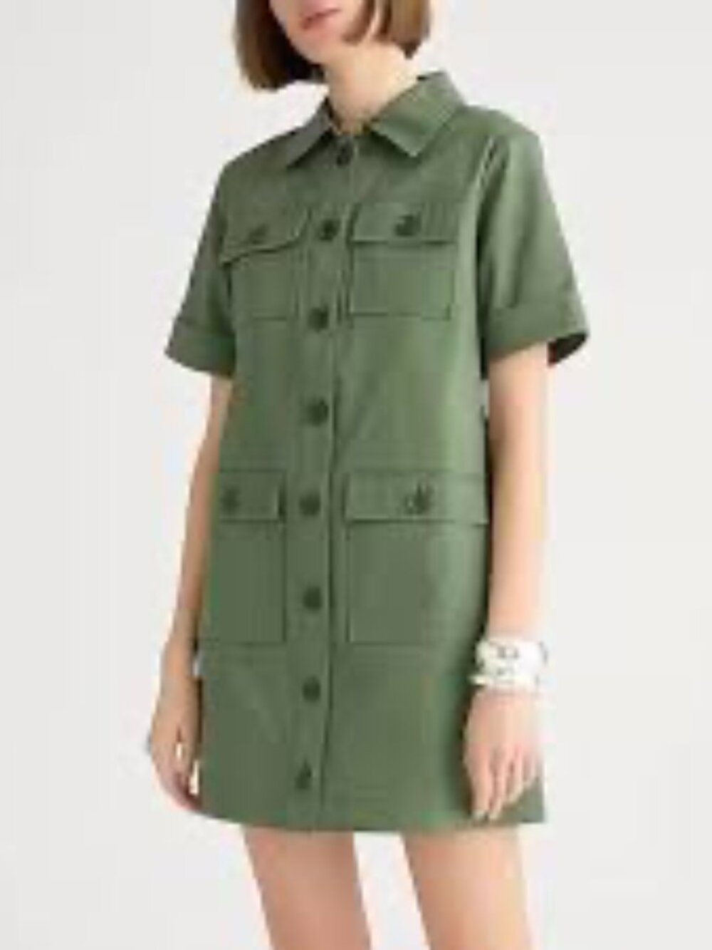 J.Crew Womens Olive Green Utility Shirt Dress Short Sleeve Mini Size 2 BY836